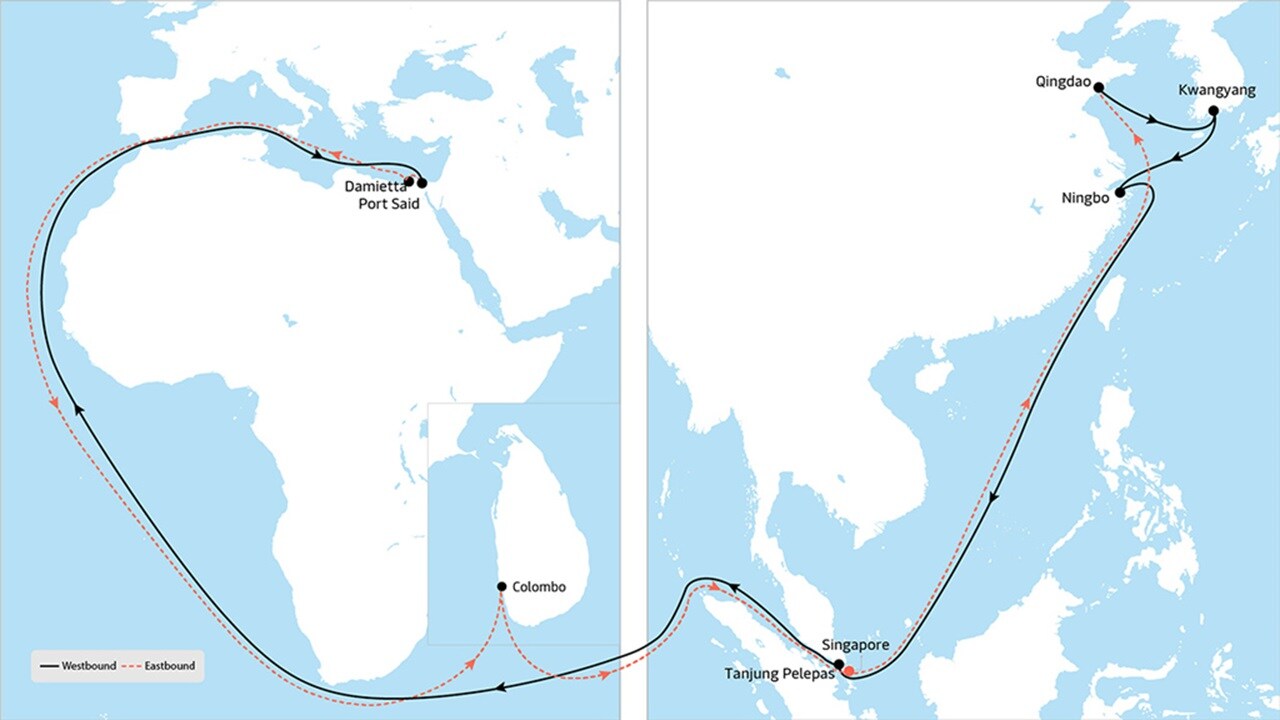 AE 15 - Asia to Europe service map