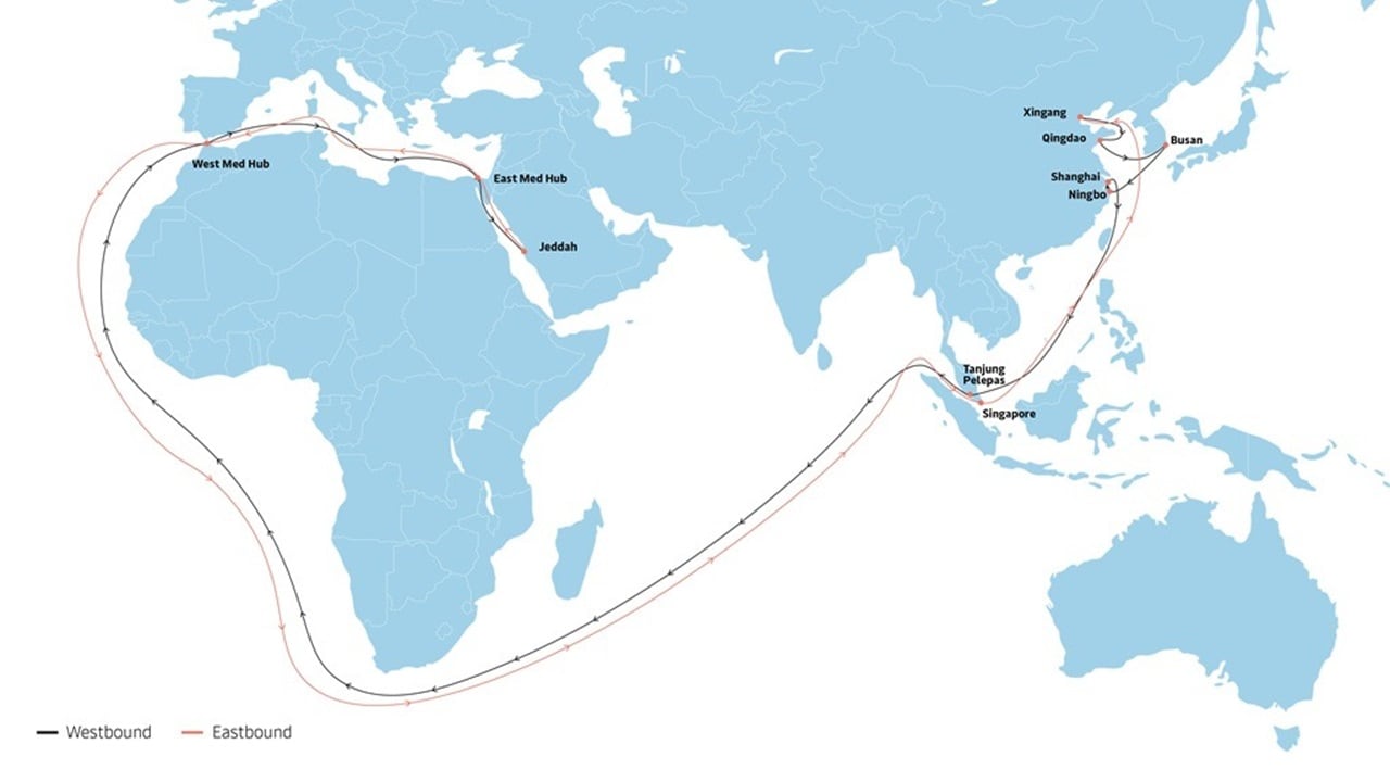 AE 19 - Asia to Europe service map