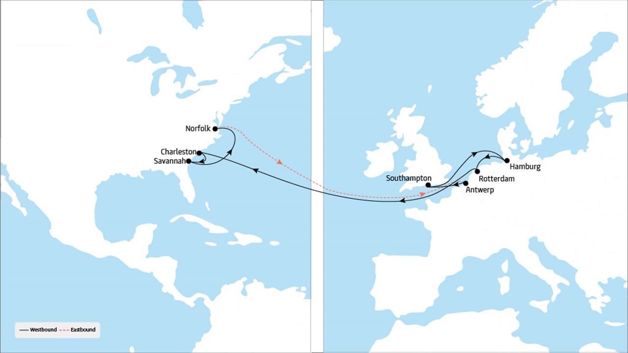 TA2 - Europe to North America service map