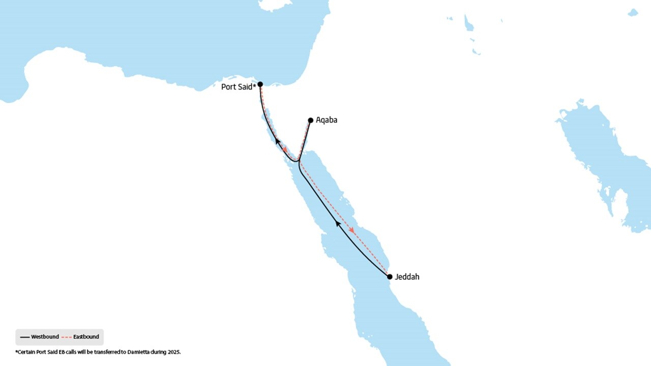 Jeddah 3 - Middle East to Europe service map