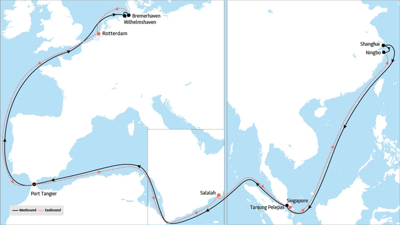 AE 2 - Asia to Europe service route