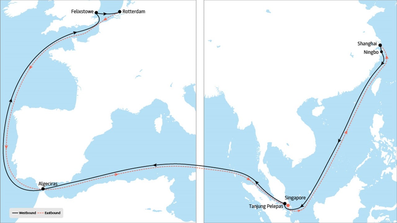 AE 3 - Asia to Europe service route