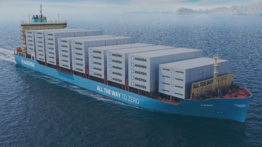 Maersk ship with many container in an ocean